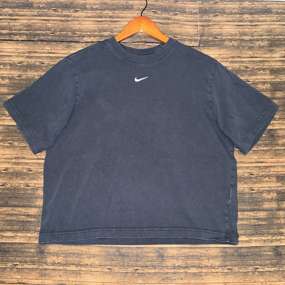 Nike Dri-Fit Cropped Shirt Womens Size S Black Short Sleeve Top DD4954-010